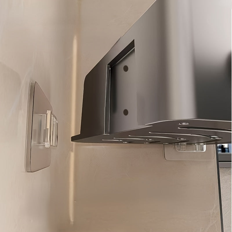 Two-tier corner shower shelf with wall-mounted bathroom storage and hooks