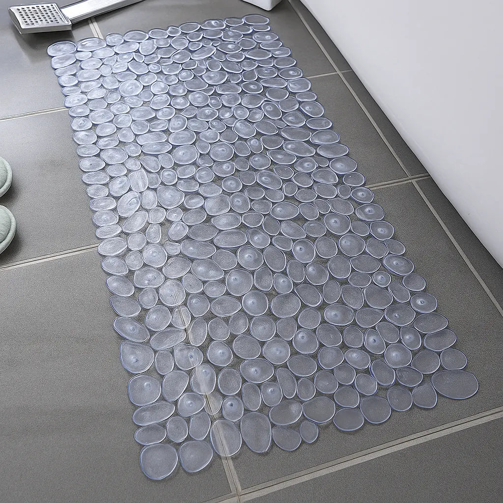 Rectangular non-slip bath mat with rounded pebble design