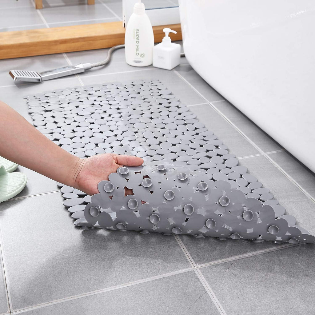 Rectangular non-slip bath mat with rounded pebble design