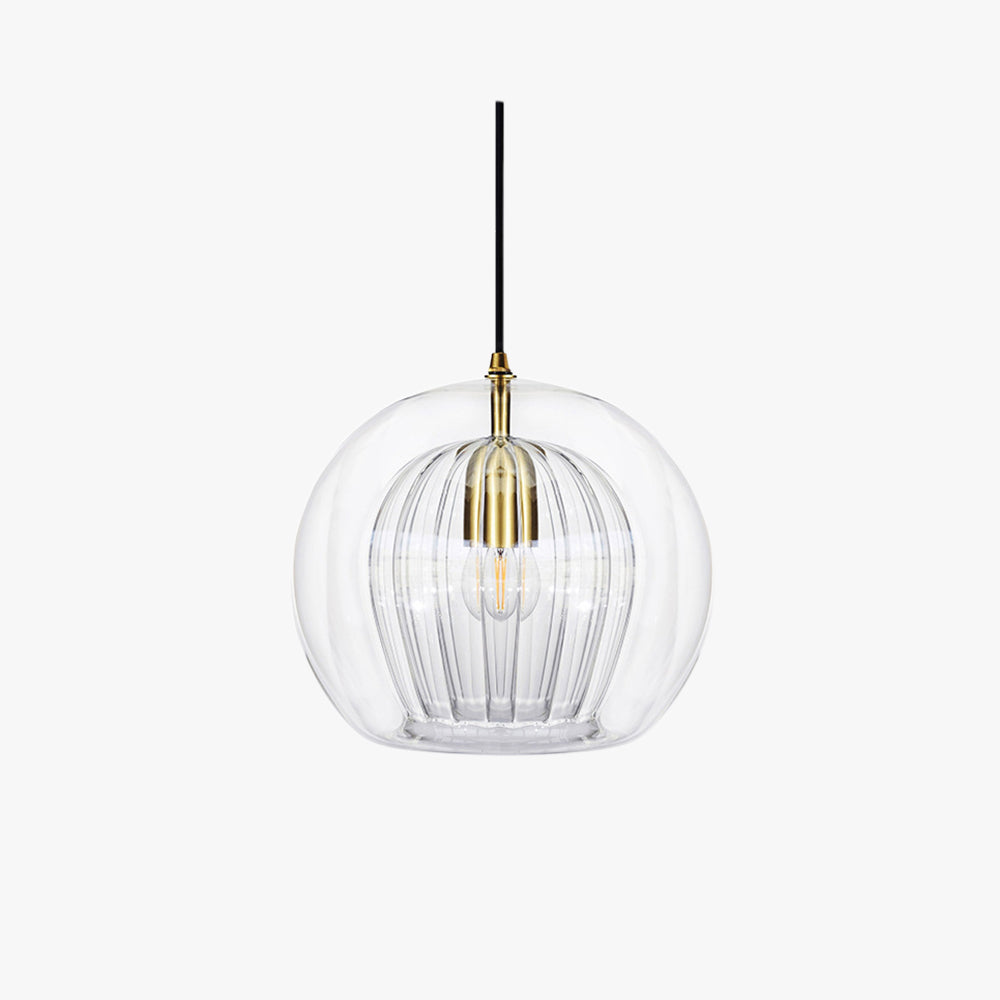 Rounded ribbed globe glass pendant light with hanging cable