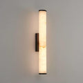Vertical alabaster column wall sconce with cylindrical illuminated shade