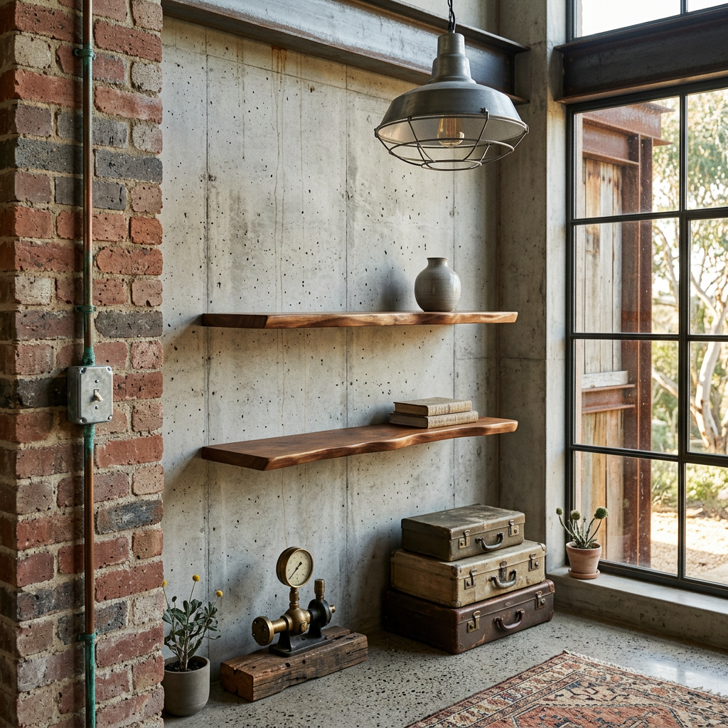 Brown rustic hardwood wall shelf with an irregular live edge