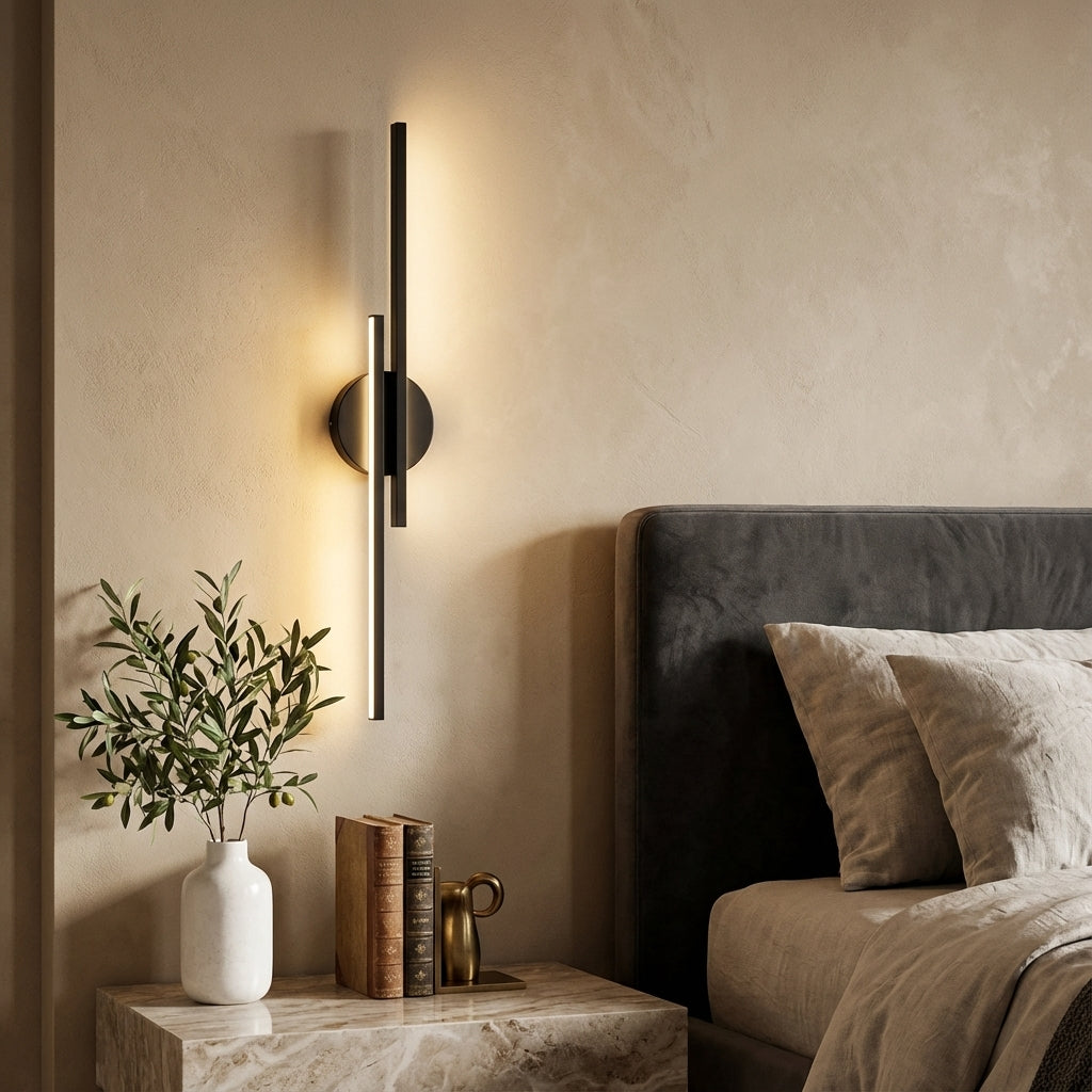 Slim vertical adjustable wall sconce with circular backplate
