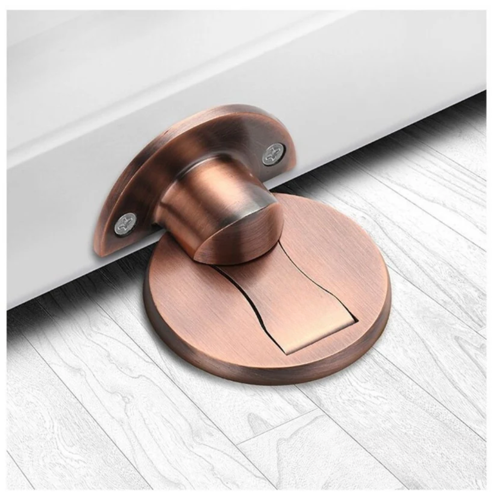 Stainless steel magnetic door stop with wall and round floor plates