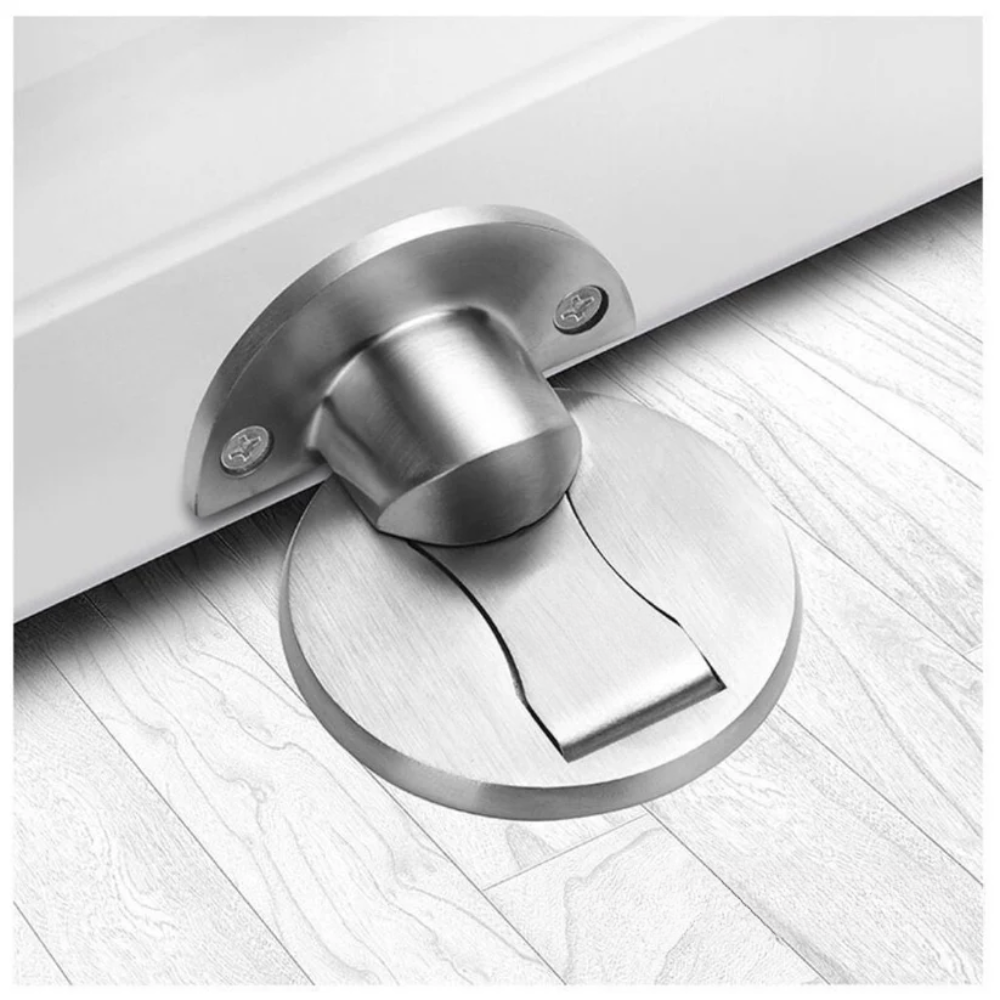 Stainless steel magnetic door stop with wall and round floor plates
