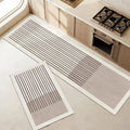 Beige kitchen mat with grey geometric line pattern