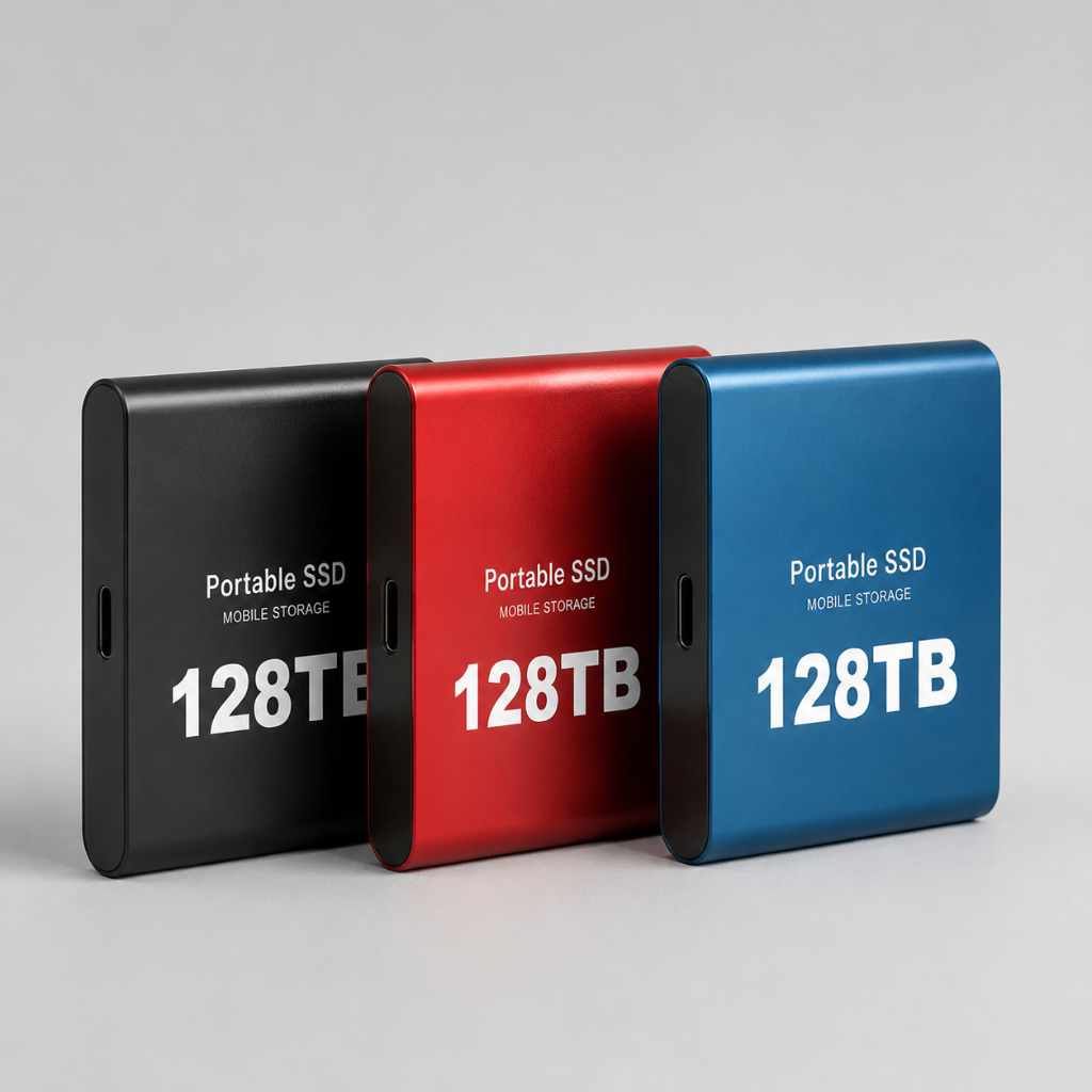 Portable external SSD storage drive with USB port
