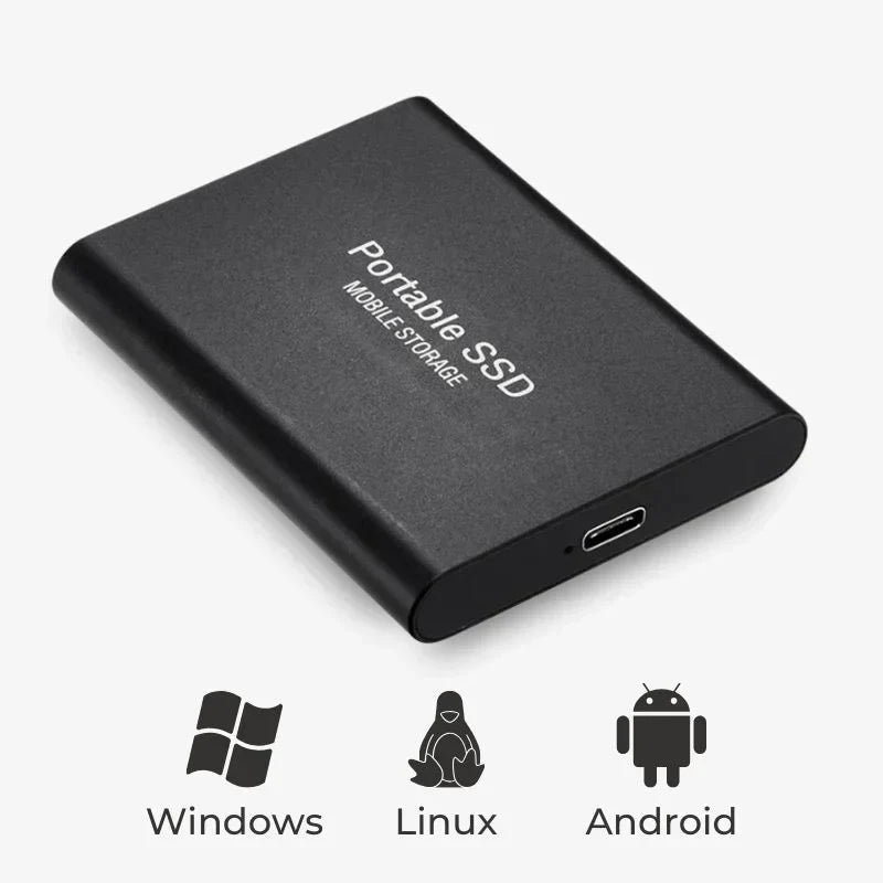Portable SSD connected to a laptop with a USB cable