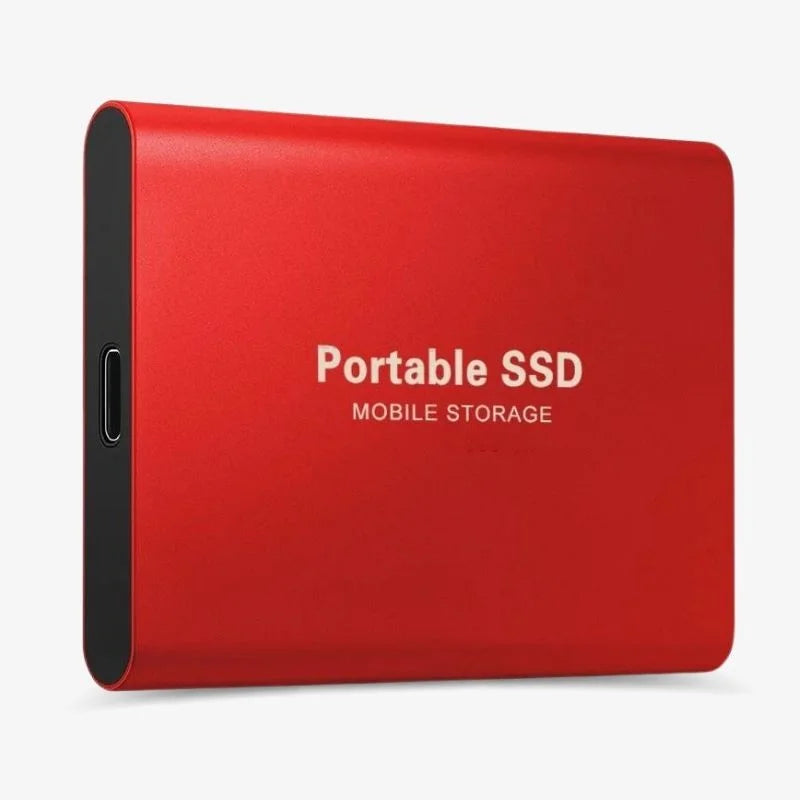 Portable SSD connected to a laptop with a USB cable