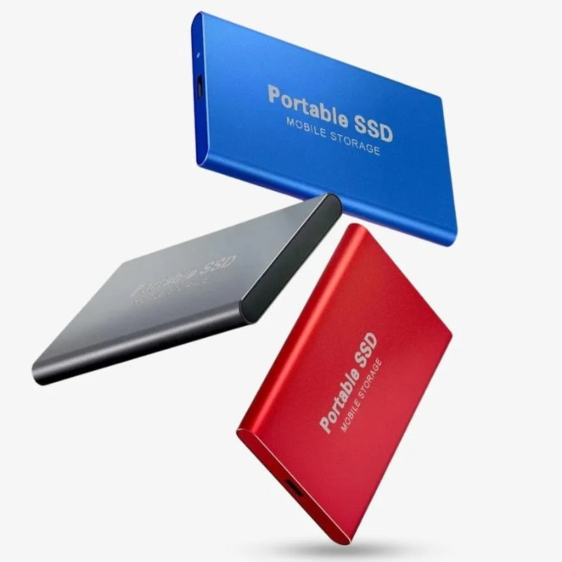 Portable SSD connected to a laptop with a USB cable