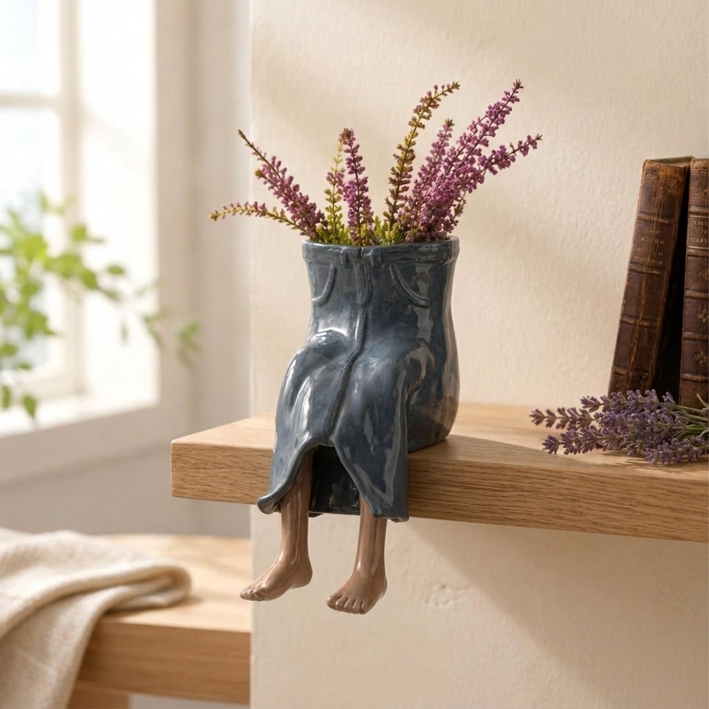 Boot-shaped decorative garden planter with integrated legs