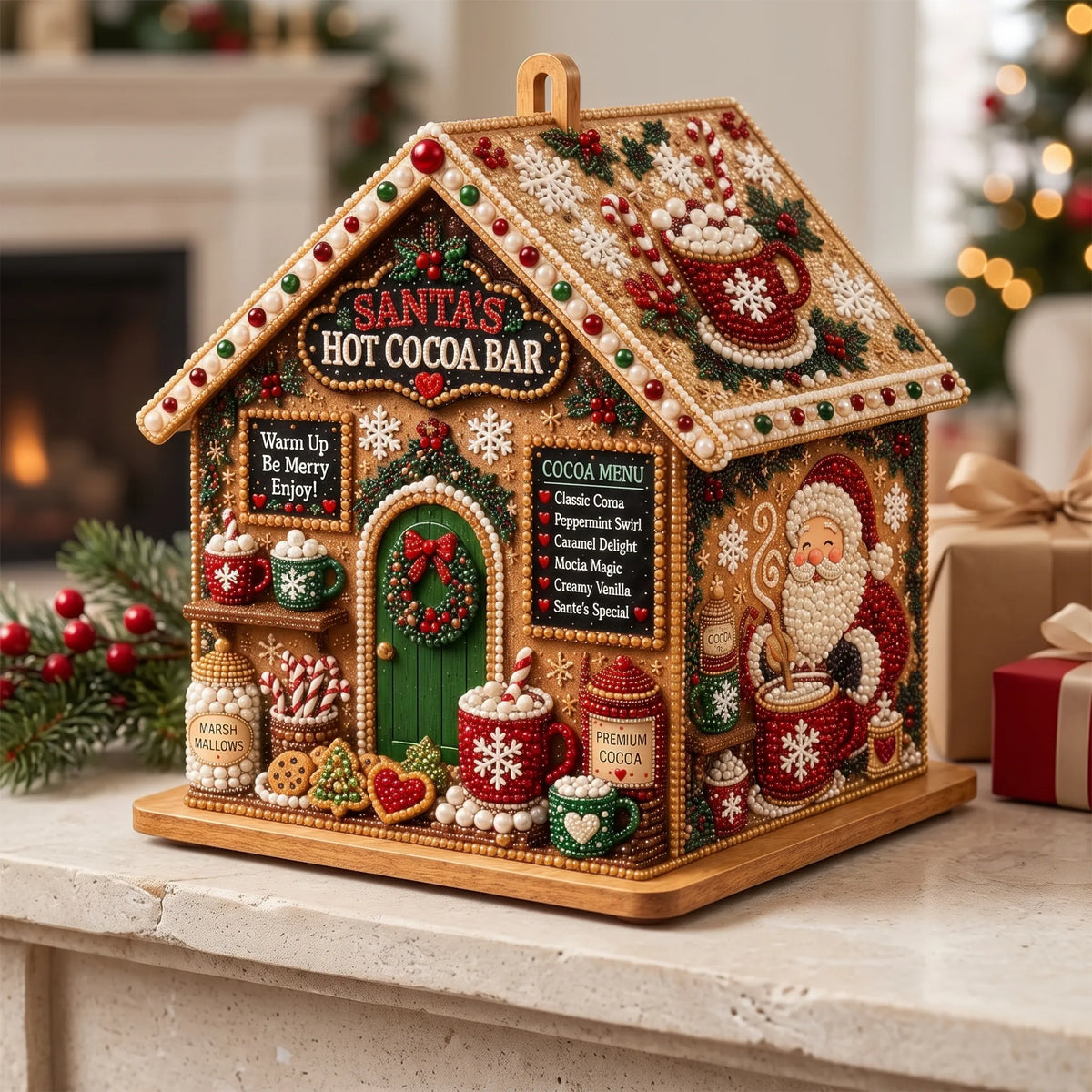 Fandelo - Christmas House Diamond Art Kit Adding Festive Decor To A Mantel Or Shelf