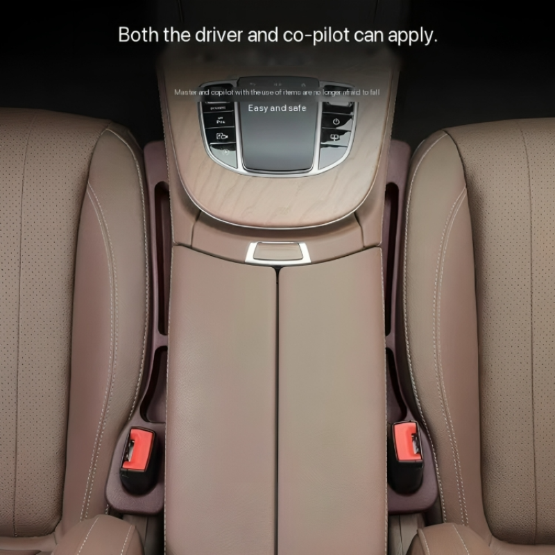 Pair of flexible foam car seat gap fillers positioned beside front car seats