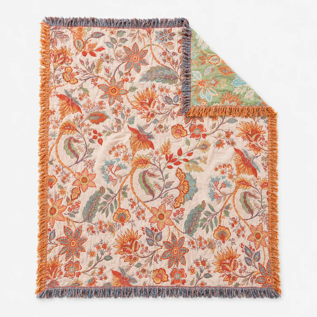 Floria - Floral Patterned Throw Blanket Draping Over Sofas