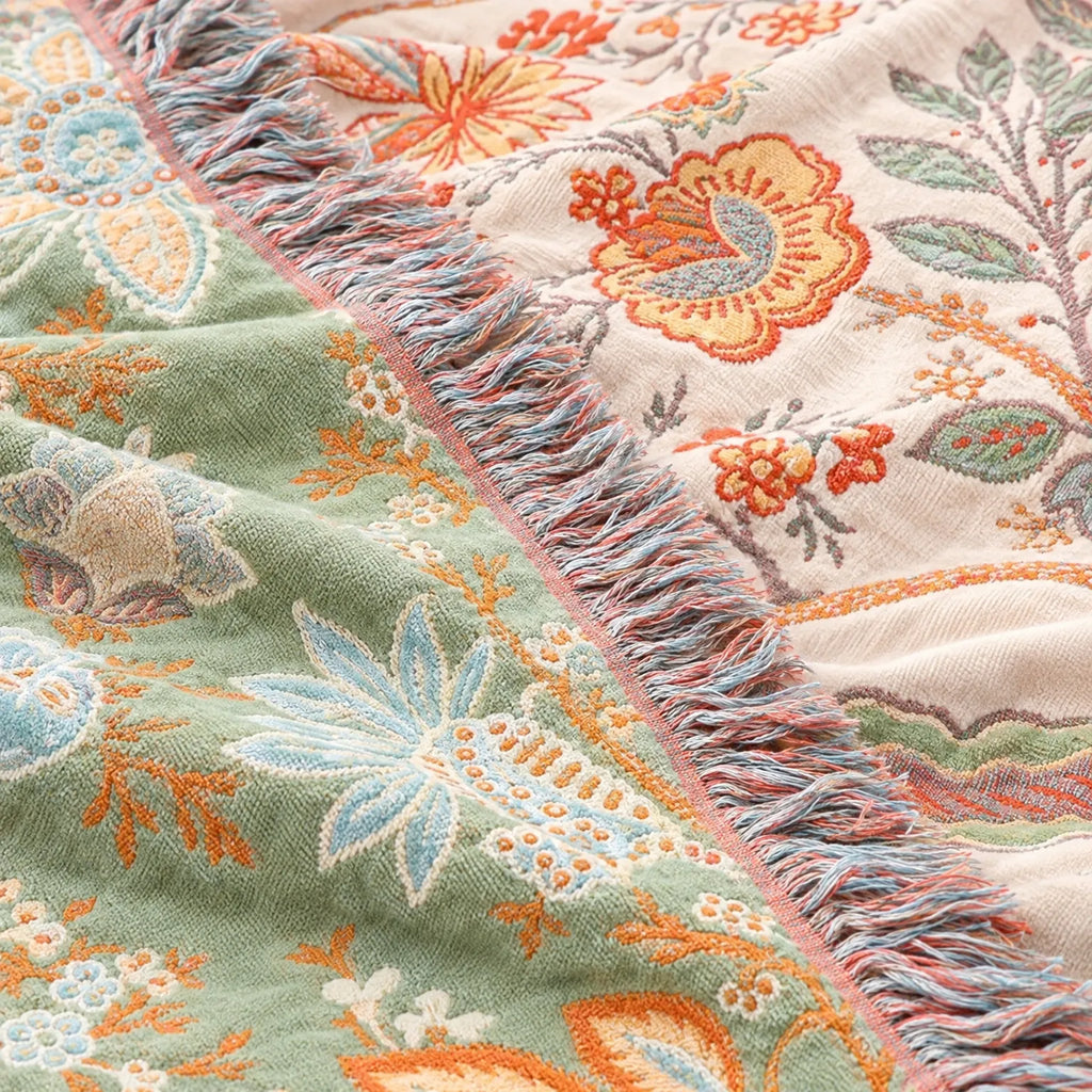 Floria - Floral Patterned Throw Blanket Draping Over Sofas