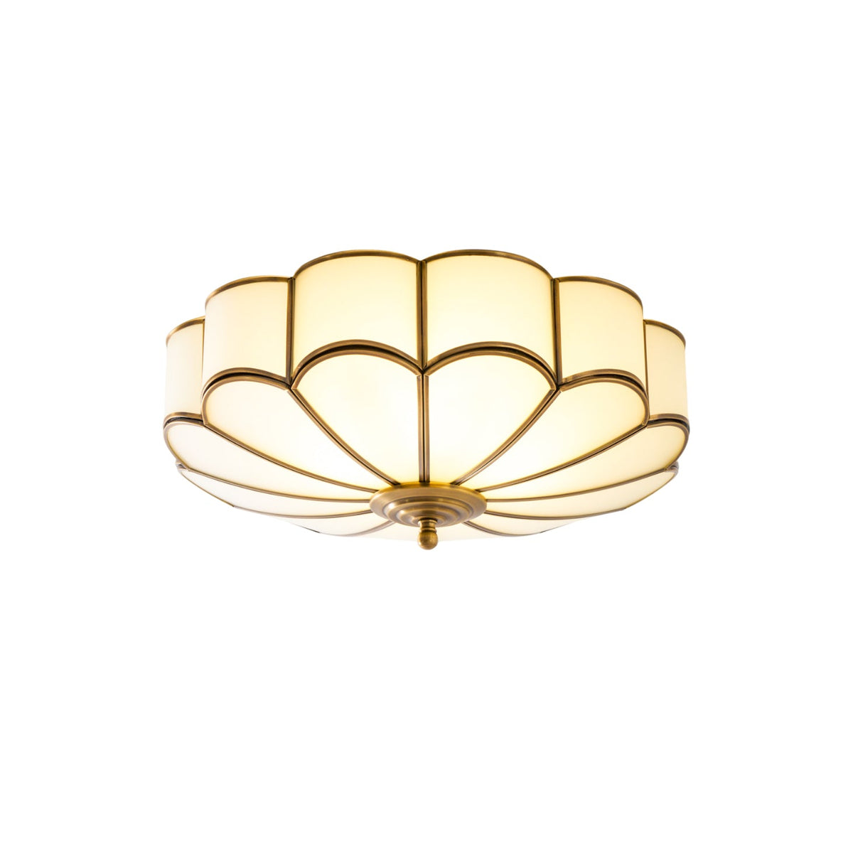 Flower-shaped glass flush-mount ceiling lamp with gold-coloured trim