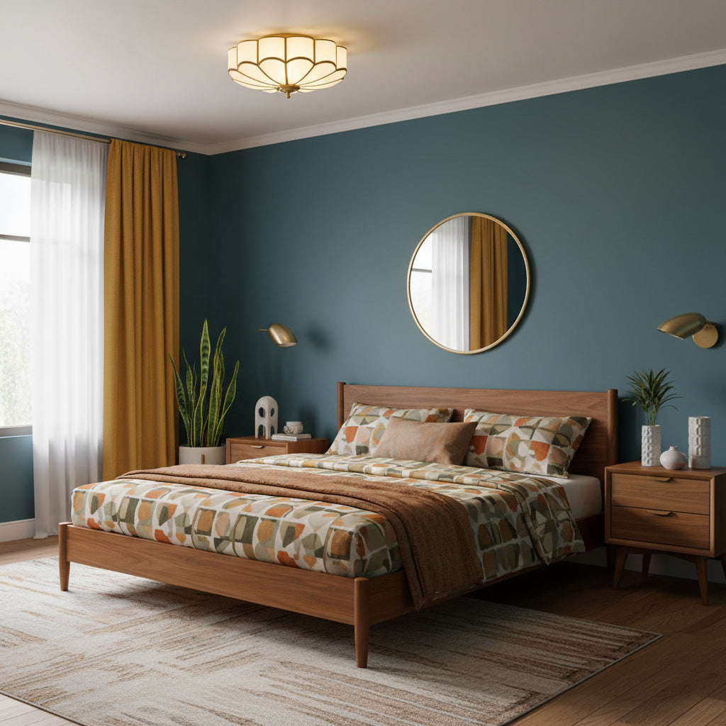 Flower-shaped glass flush-mount ceiling lamp with gold-coloured trim