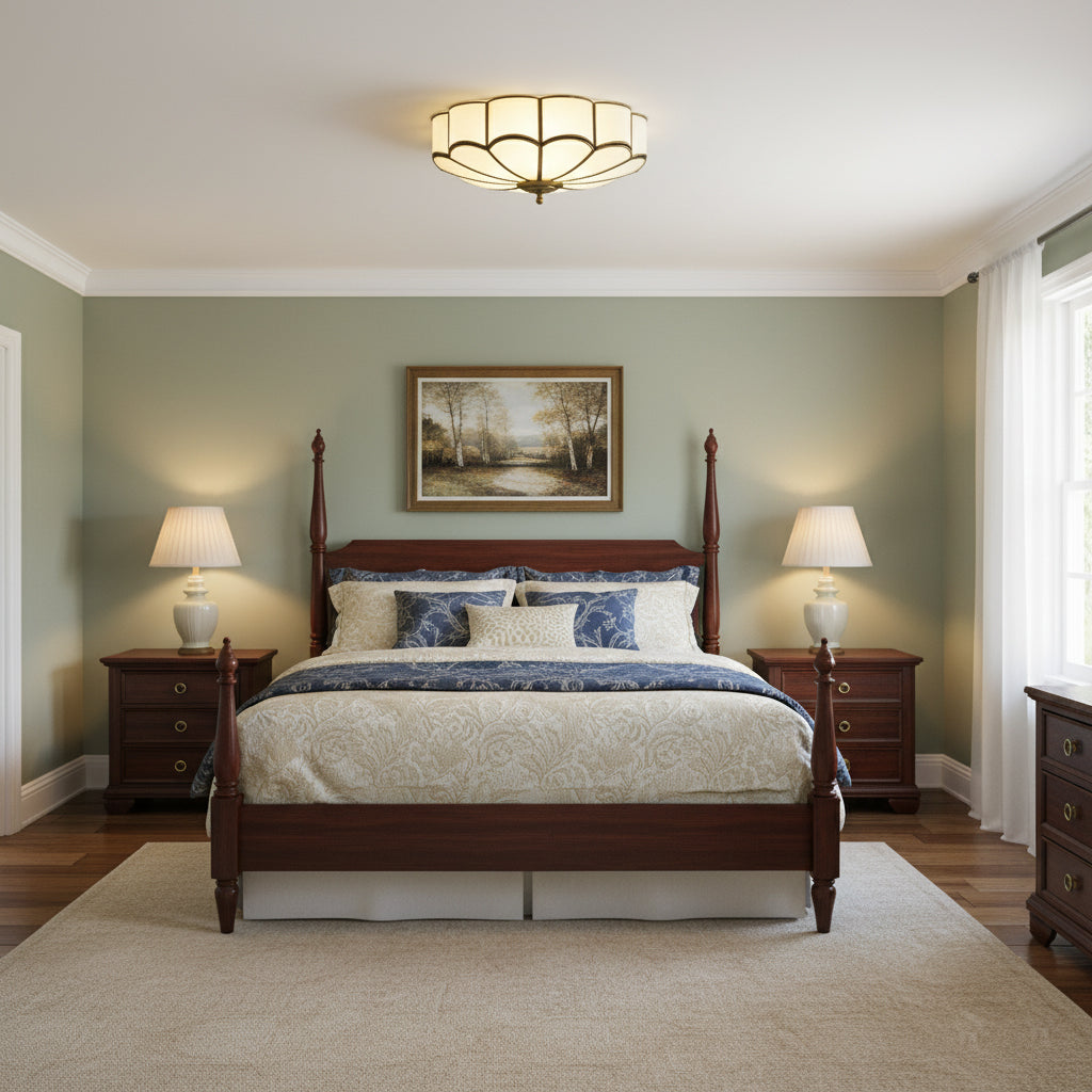 Flower-shaped glass flush-mount ceiling lamp with gold-coloured trim