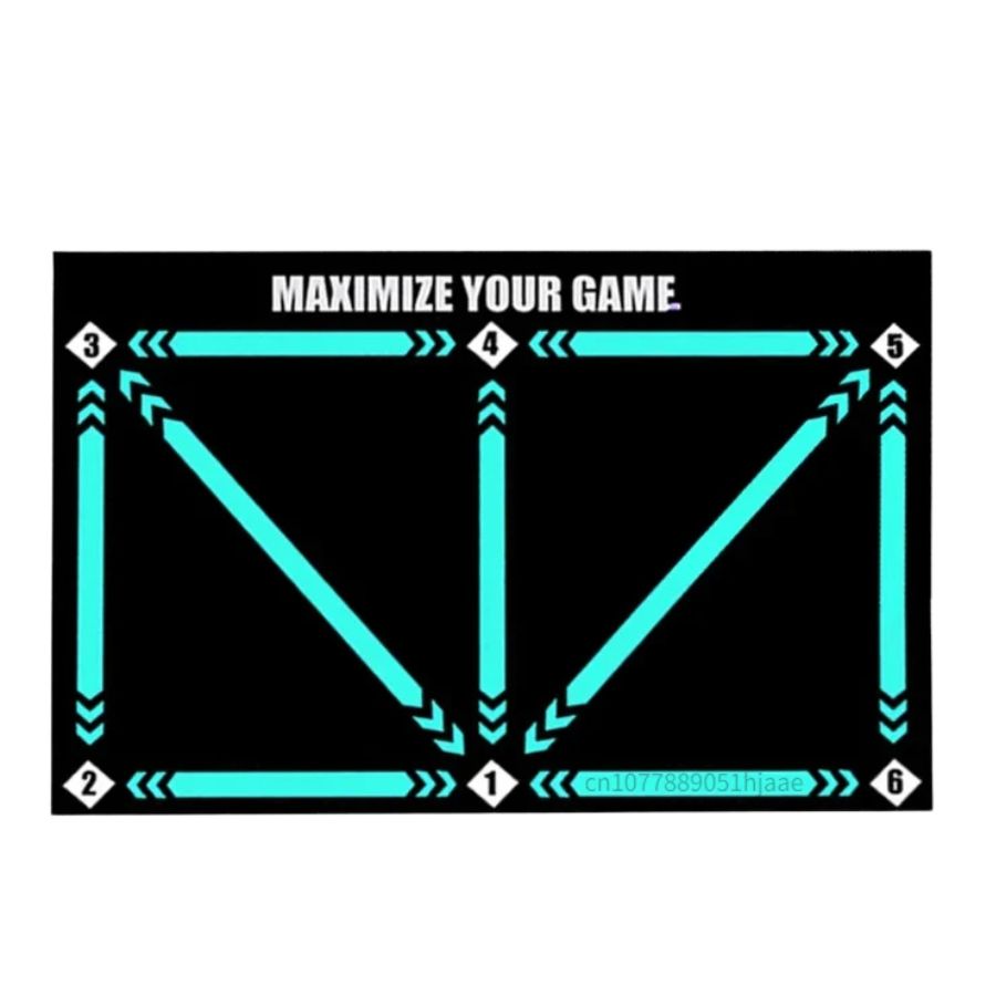 Black football training mat with turquoise arrows and numbered footwork positions