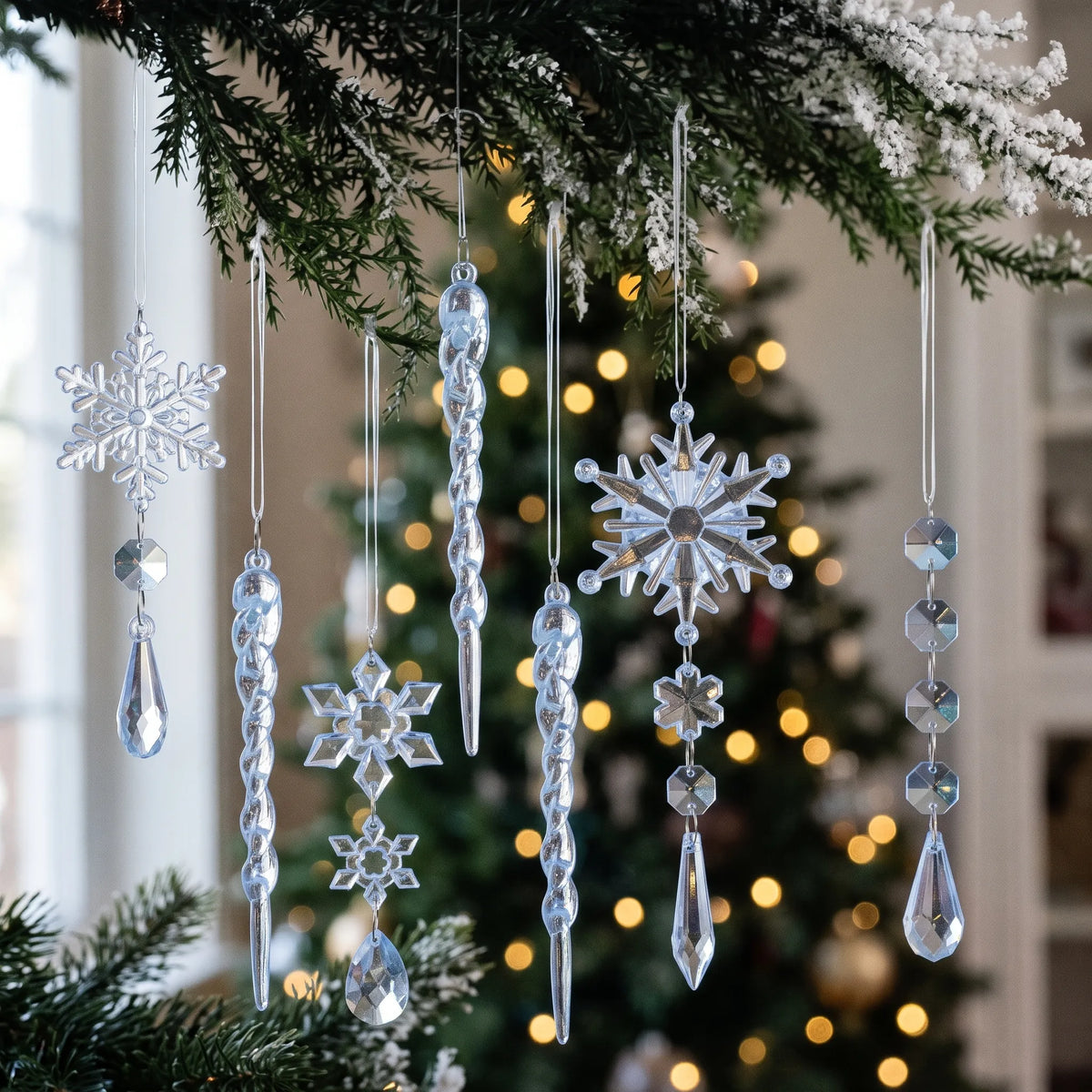 Frostrel - Clear Acrylic Snowflake Hanging Decoration For Christmas Decorating A Christmas Tree With A Sparkly, Clear Finish