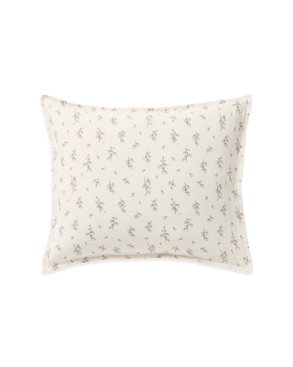 Cream muslin pillowcase with a delicate botanical floral pattern
