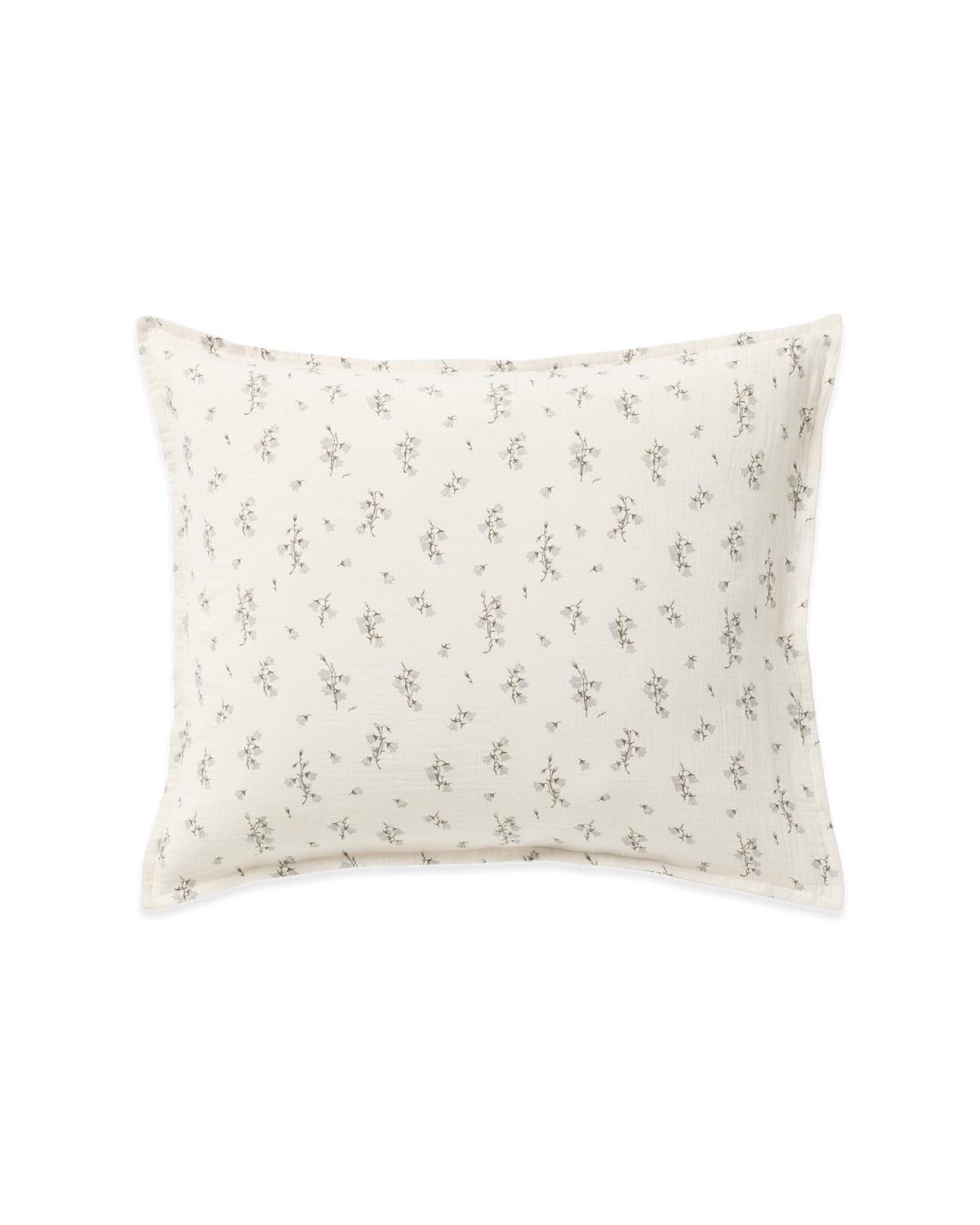 Cream muslin pillowcase with a delicate botanical floral pattern