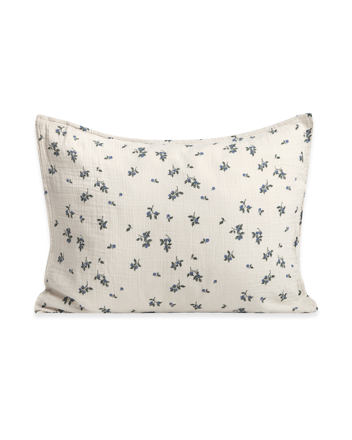 Blue floral muslin pillowcase with a softly textured finish