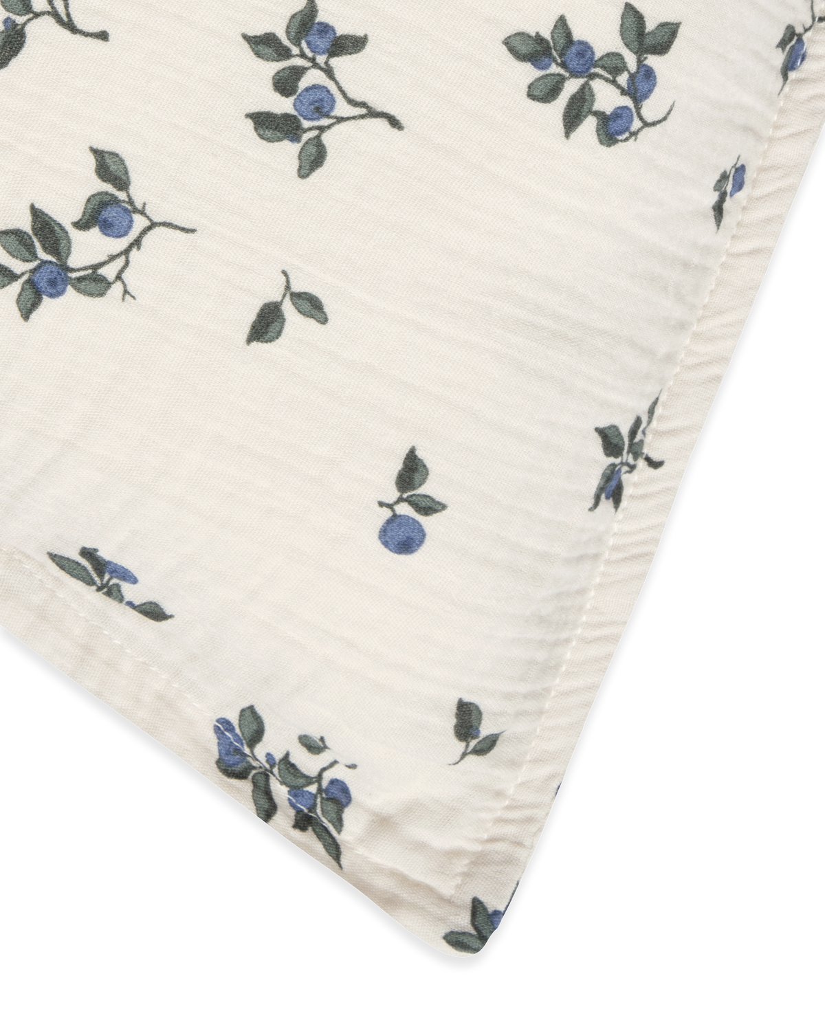 Blue floral muslin pillowcase with a softly textured finish