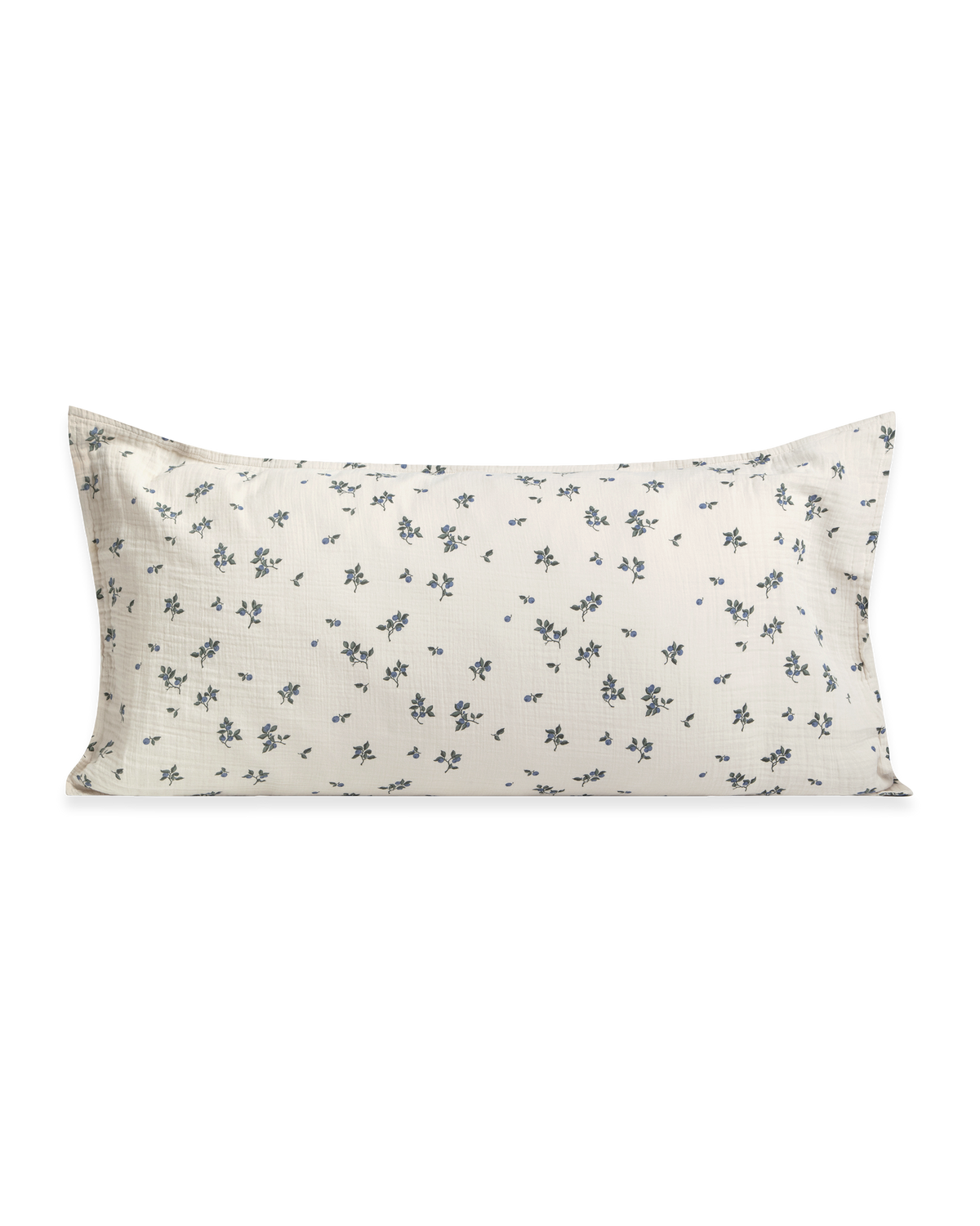 Blue floral muslin pillowcase with a softly textured finish