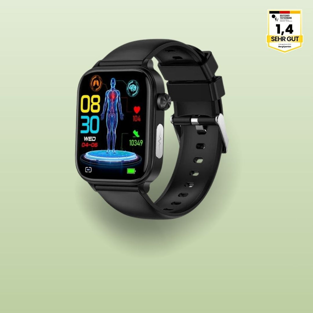 Smartwatch with rectangular digital display, SOS function and adjustable strap