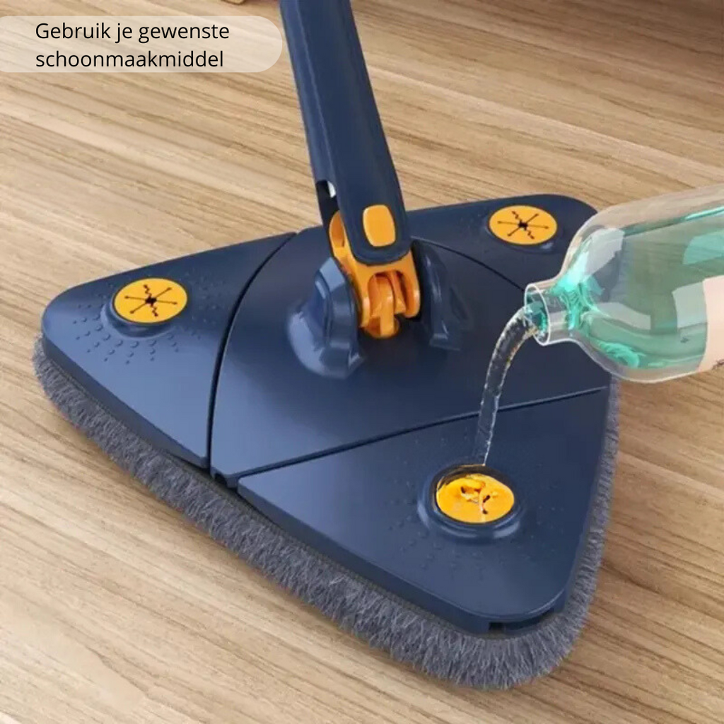 Blue 360-degree rotating floor mop with grey microfibre cloths