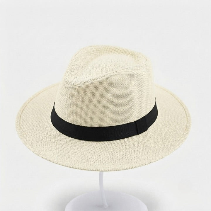 Wide-brim fedora sun hat with a contrasting band