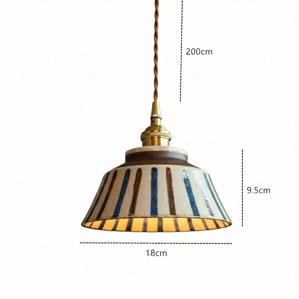 Patterned pendant lamp with tapered shade and twisted hanging cord