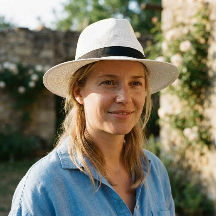 Wide-brim fedora sun hat with a contrasting band