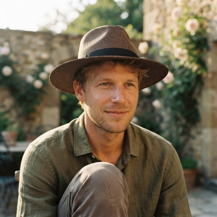 Wide-brim fedora sun hat with a contrasting band