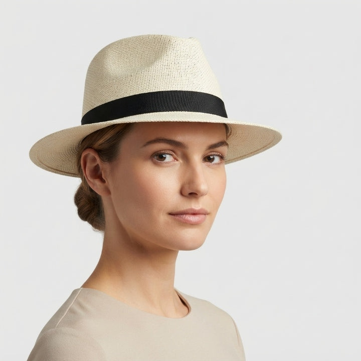 Wide-brim fedora sun hat with a contrasting band