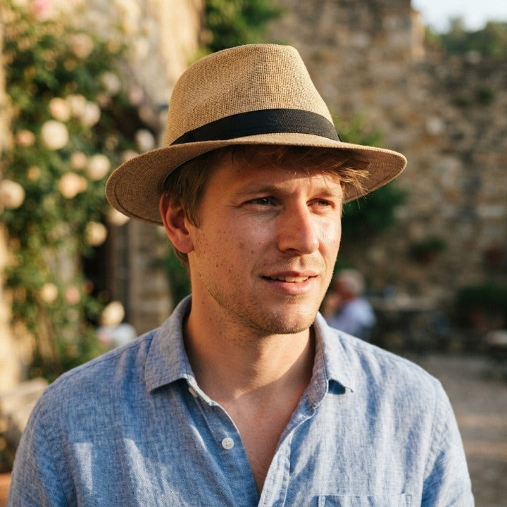 Wide-brim fedora sun hat with a contrasting band