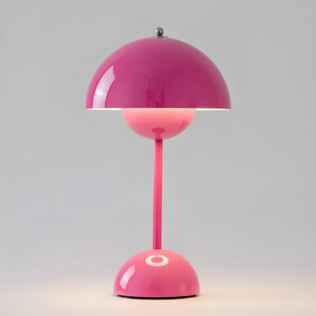 Dimmable modern table lamp with a rounded dome shade and slim stem