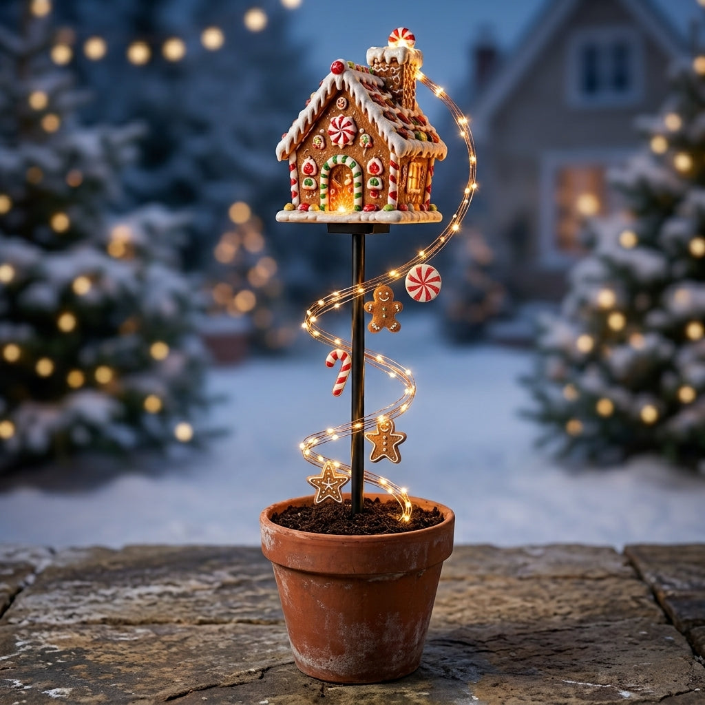 Christmas garden stake decoration with warm white lights and festive reindeer or angel design
