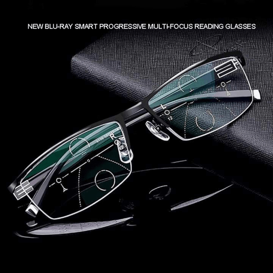 Black rectangular multifocal reading glasses with anti-reflective lenses