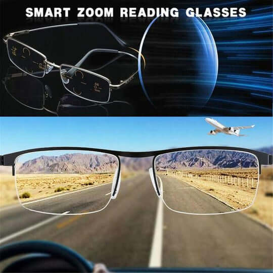 Black rectangular multifocal reading glasses with anti-reflective lenses