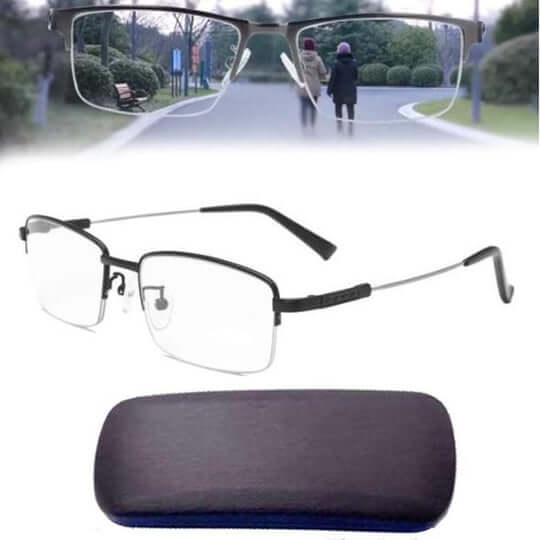 Black rectangular multifocal reading glasses with anti-reflective lenses