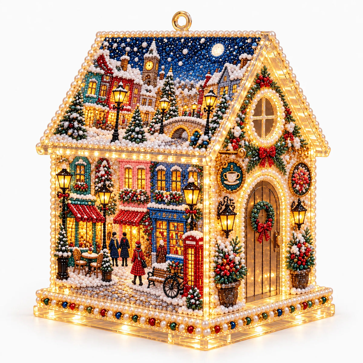 Glimrow - Festive Diamond Painting Kit With Lights Decorating A Windowsill Or Mantel After Dark