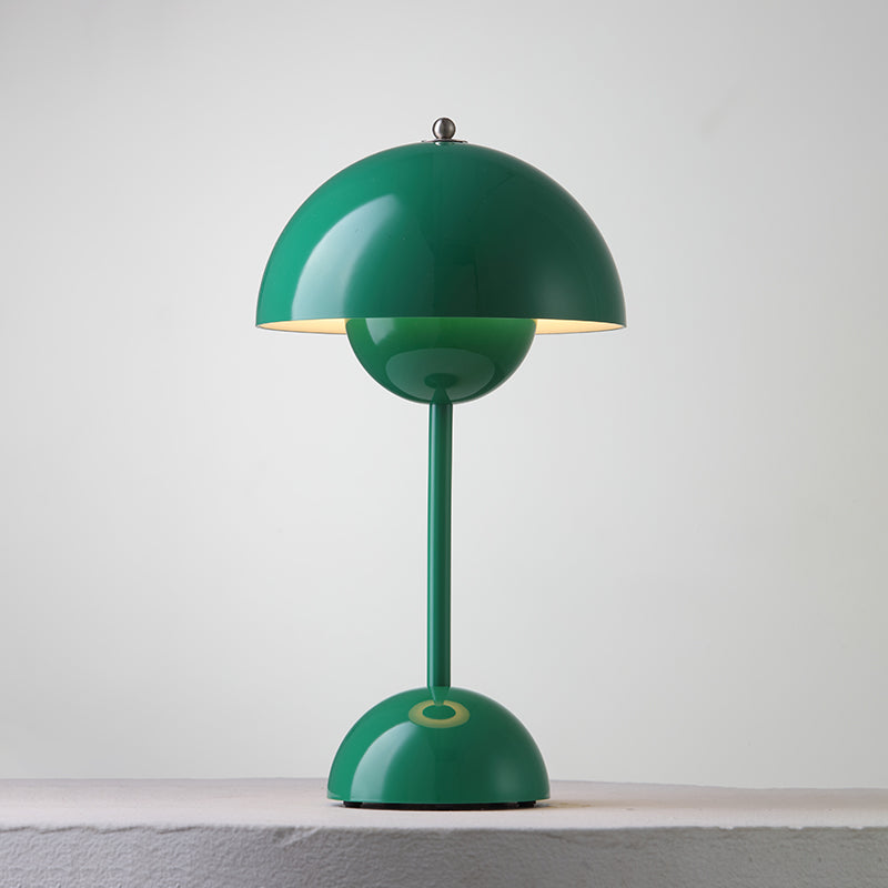 Portable dome table lamp with layered rounded shade and base
