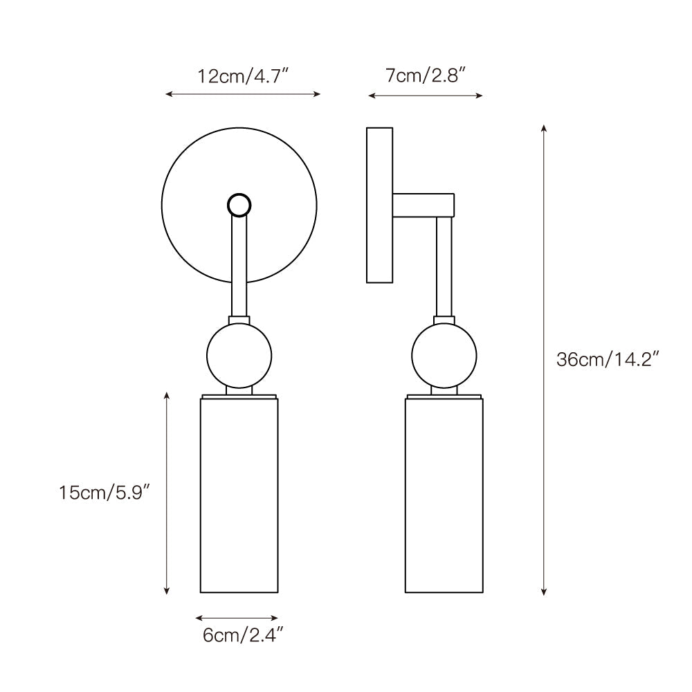 Double brass-tone wall lamp with two alabaster cylindrical shades