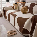 Soft geometric chenille sofa throw cover with fringed edge
