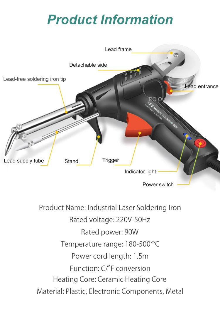 Black corded soldering iron with solder spool, stand and blue indicator light