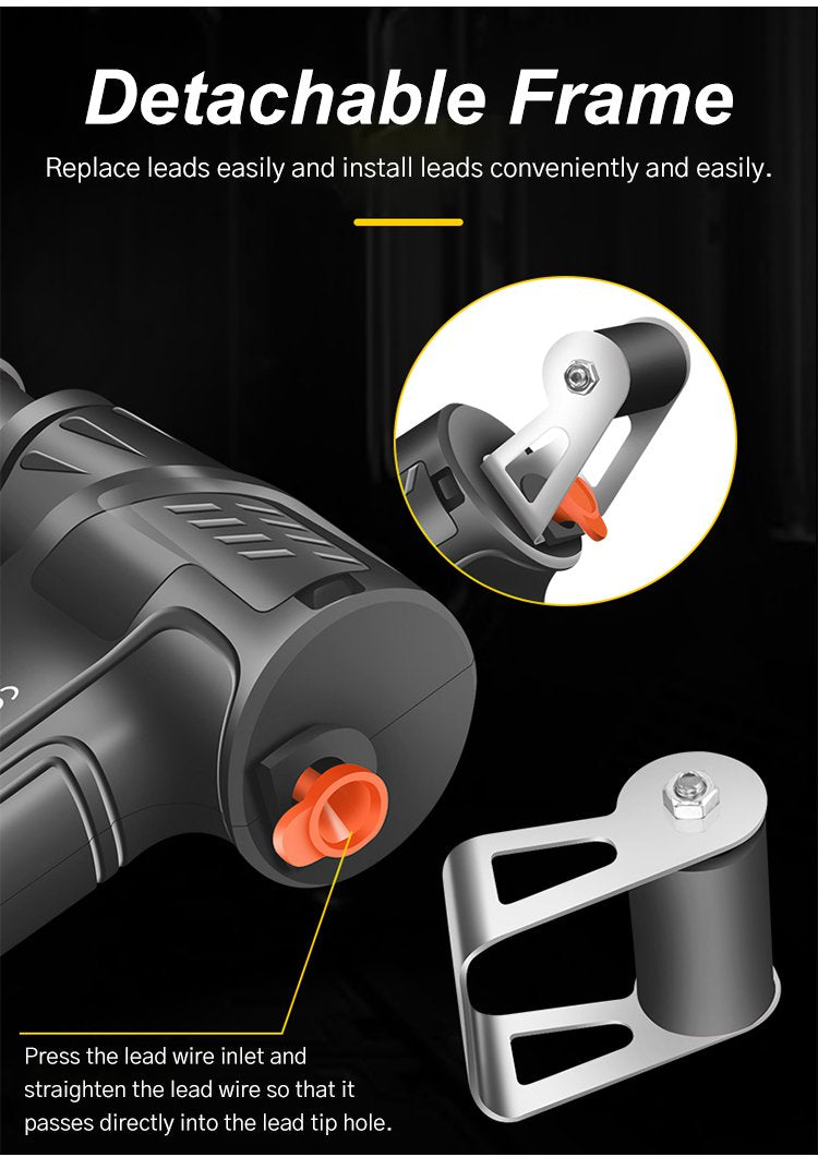 Black corded soldering iron with solder spool, stand and blue indicator light