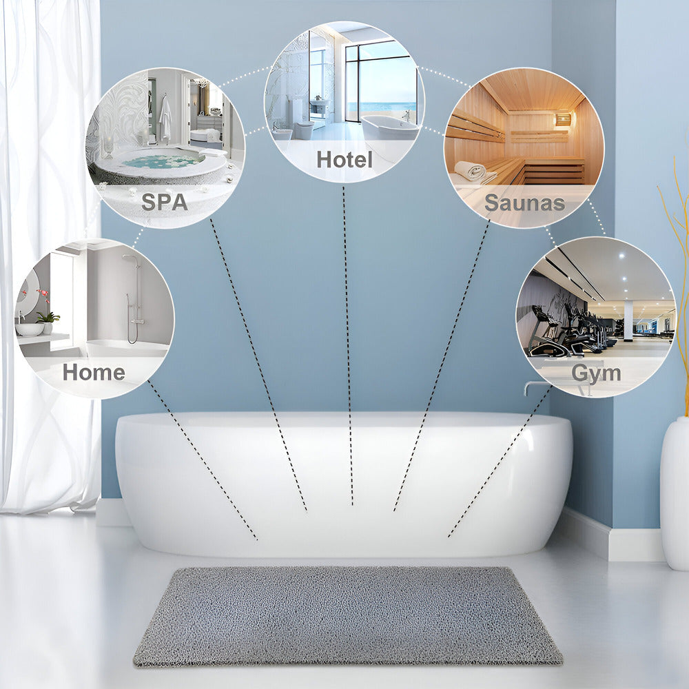 Rectangular textured bathroom mat with rounded corners