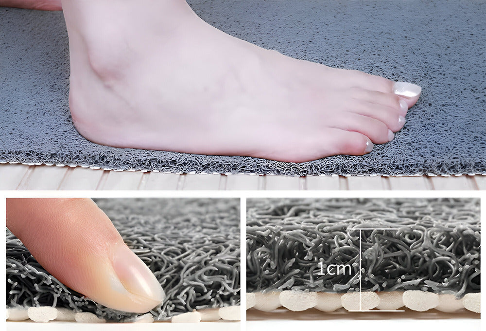 Rectangular textured bathroom mat with rounded corners